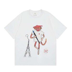 Ami X Nov Limited Love Monkey Pattern White Short Sleeve